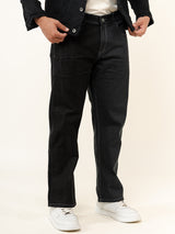 Black Colour Block Straight Fit Denim Jeans