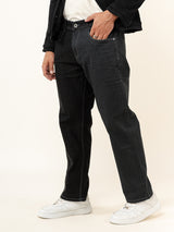 Black Colour Block Straight Fit Denim Jeans