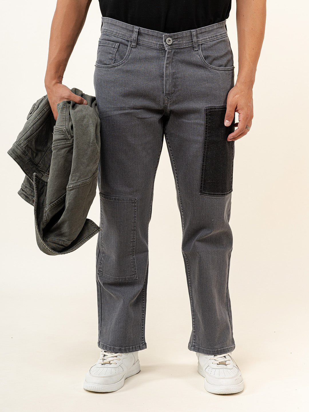 Grey Straight Fit Denim Jeans