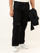 Black Knee Cut Mens Jeans