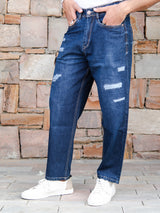 Dark Blue Ripped Baggy Fit Denim Jeans