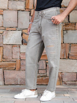 Dusty Sage Green Ripped Baggy Fit Denim Jeans