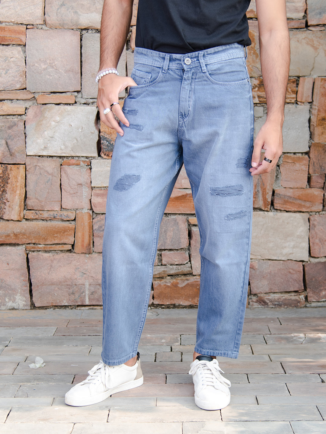 Blue Ash Ripped Baggy Fit Denim Jeans