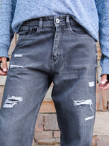 Light Black Ripped Baggy Fit Denim Jeans