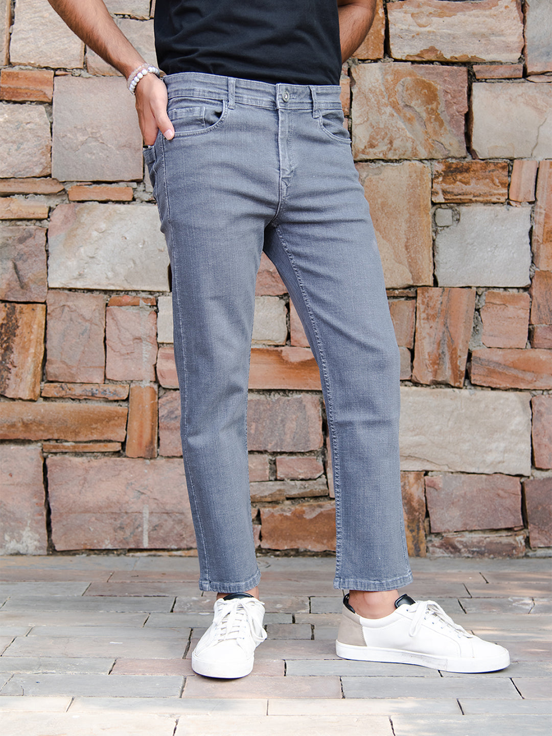 Grey Ankle Fit Denim Jeans