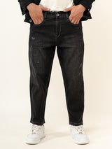 Carbon Black Ripped Cropped Slim Fit Mens Jeans