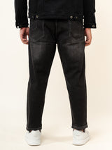 Carbon Black Ripped Cropped Slim Fit Mens Jeans