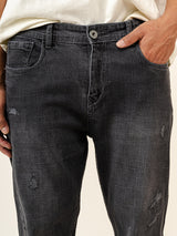 Smokey Grey Ripped Cropped Slim Fit Mens Jeans