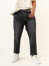 Smokey Grey Ripped Cropped Slim Fit Mens Jeans