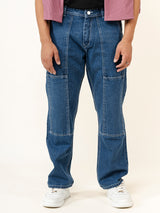 Blue Flared Straight Fit Denim Cargo