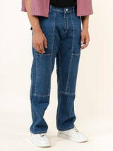 Blue Flared Straight Fit Denim Cargo