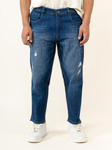 Dark Blue Ripped Cropped Slim Fit Mens Jeans