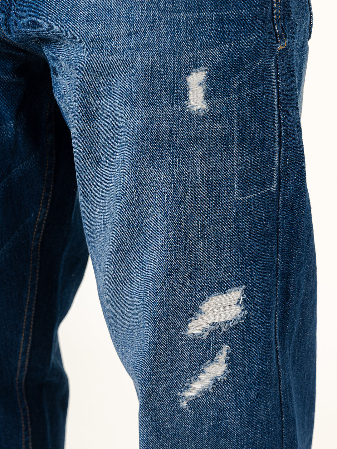 Dark Blue Ripped Cropped Slim Fit Mens Jeans