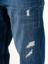 Dark Blue Ripped Cropped Slim Fit Mens Jeans