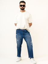 Dark Blue Ripped Cropped Slim Fit Mens Jeans