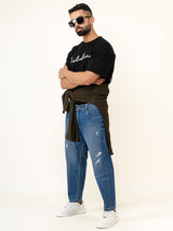 Blue Ripped Cropped Slim Fit Mens Jeans