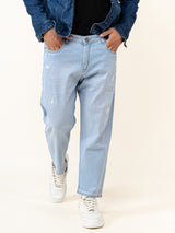 Ice Blue Ripped Cropped Slim Fit Mens Jeans