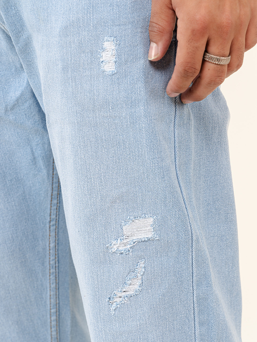 Ice Blue Ripped Cropped Slim Fit Mens Jeans