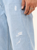 Ice Blue Ripped Cropped Slim Fit Mens Jeans