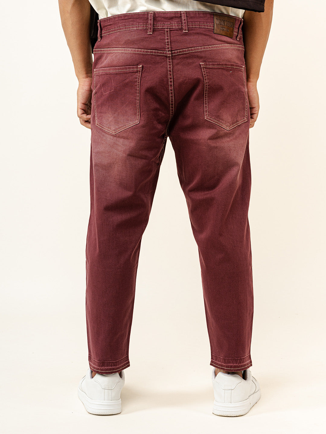 Maroon Ripped Cropped Slim Fit Mens Jeans