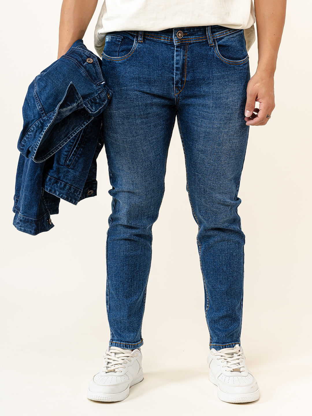 Blue Slim-Fit Ankle Length Mens Jeans