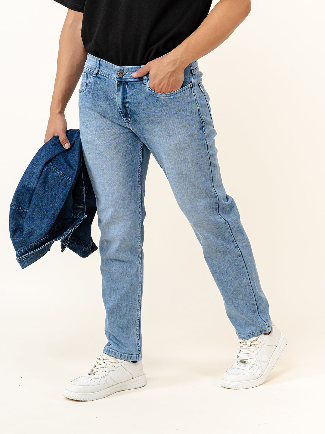 Sky Light Blue Ankle Fit Denim Jeans