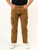 Camel Brown Straight Fit Denim Cargo Men's Jeans