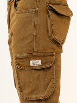 Camel Brown Straight Fit Denim Cargo Men's Jeans