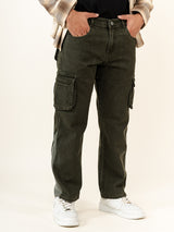 Olive Green Straight Fit Denim Cargo