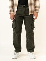 Olive Green Straight Fit Denim Cargo