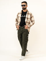 Olive Green Straight Fit Denim Cargo