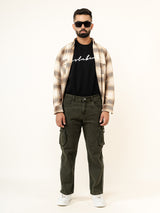 Olive Green Straight Fit Denim Cargo