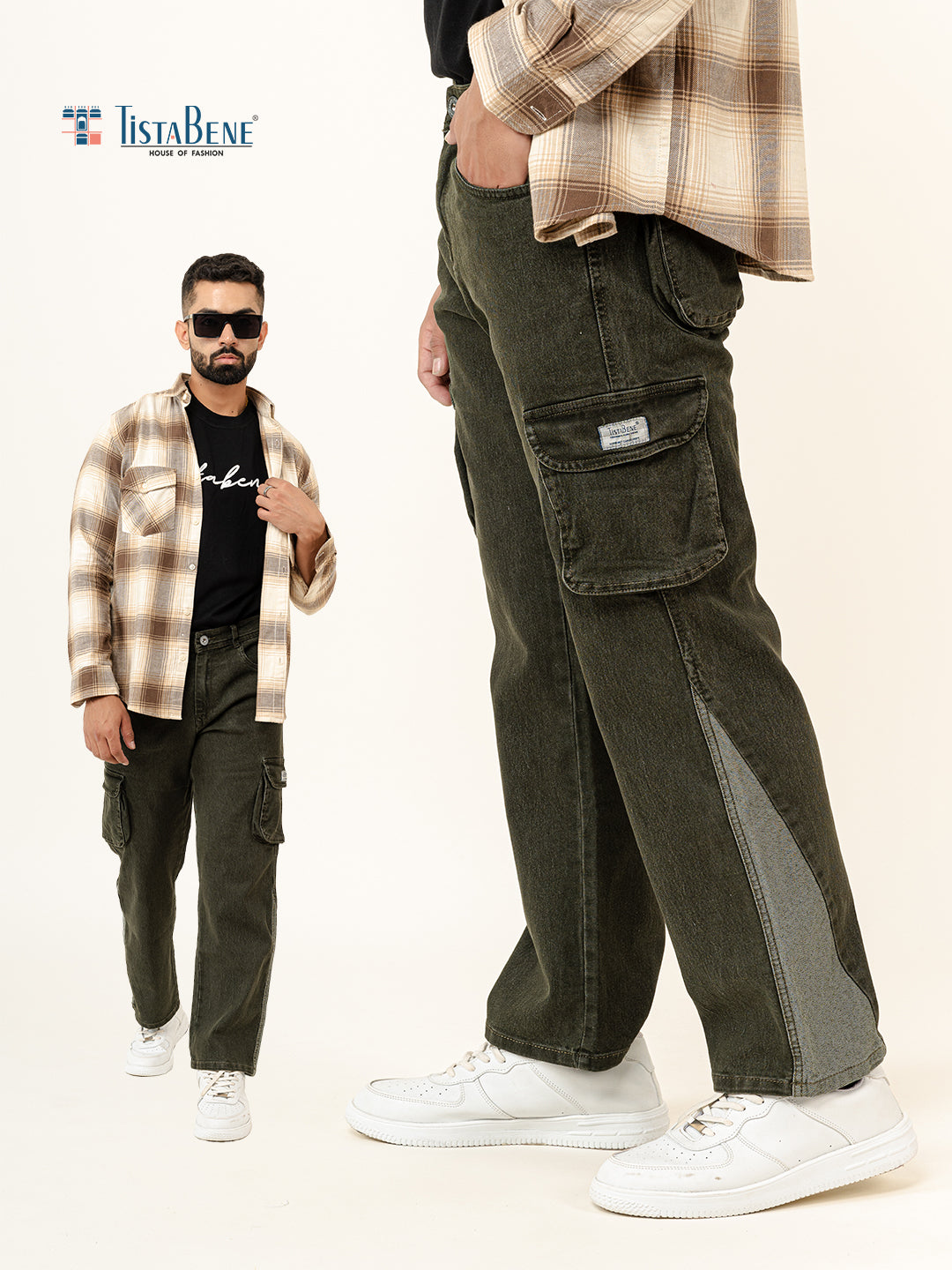 Olive Green Straight Fit Denim Cargo