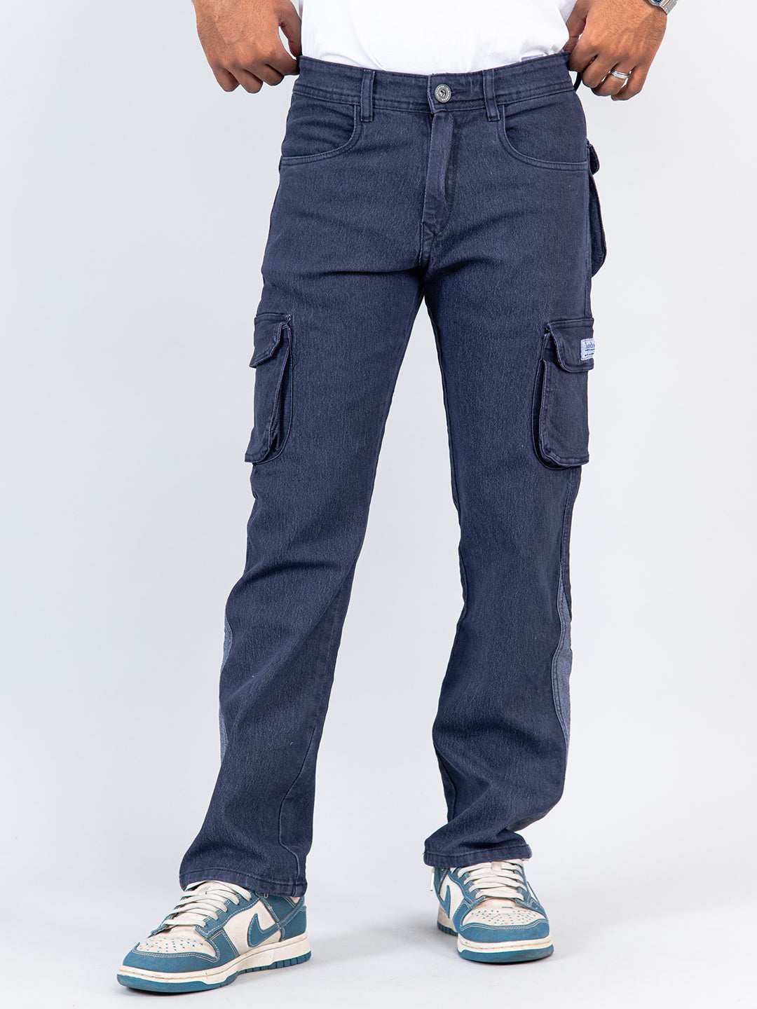 Blue Straight Fit Cargo Denim