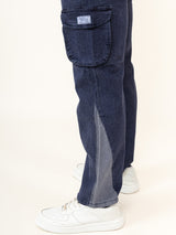 Navy Blue Straight Fit Denim Cargo