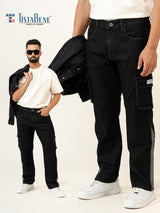 Black Straight Fit Denim Cargo