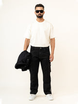 Black Straight Fit Denim Cargo