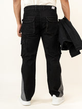 Black Straight Fit Denim Cargo