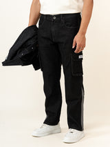 Black Straight Fit Denim Cargo