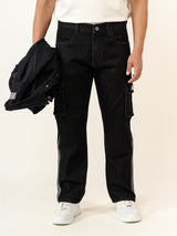 Black Straight Fit Denim Cargo