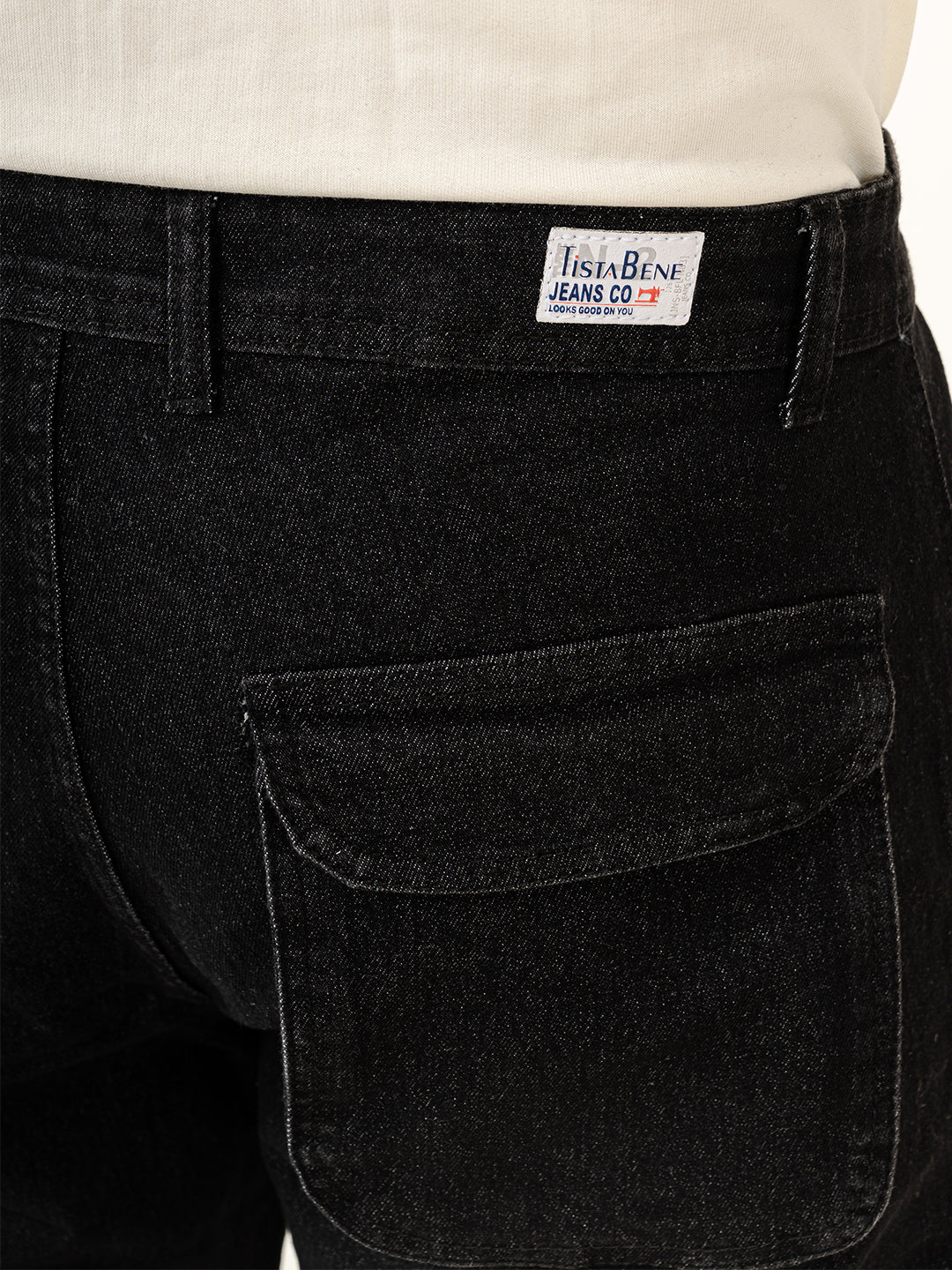 Black Straight Fit Denim Cargo