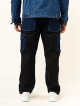 Black & Blue Colour-Block Straight Fit Denim Cargo