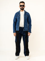 Black & Blue Colour-Block Straight Fit Denim Cargo