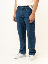 Blue Straight Fit Denim Cargo Men's Jeans