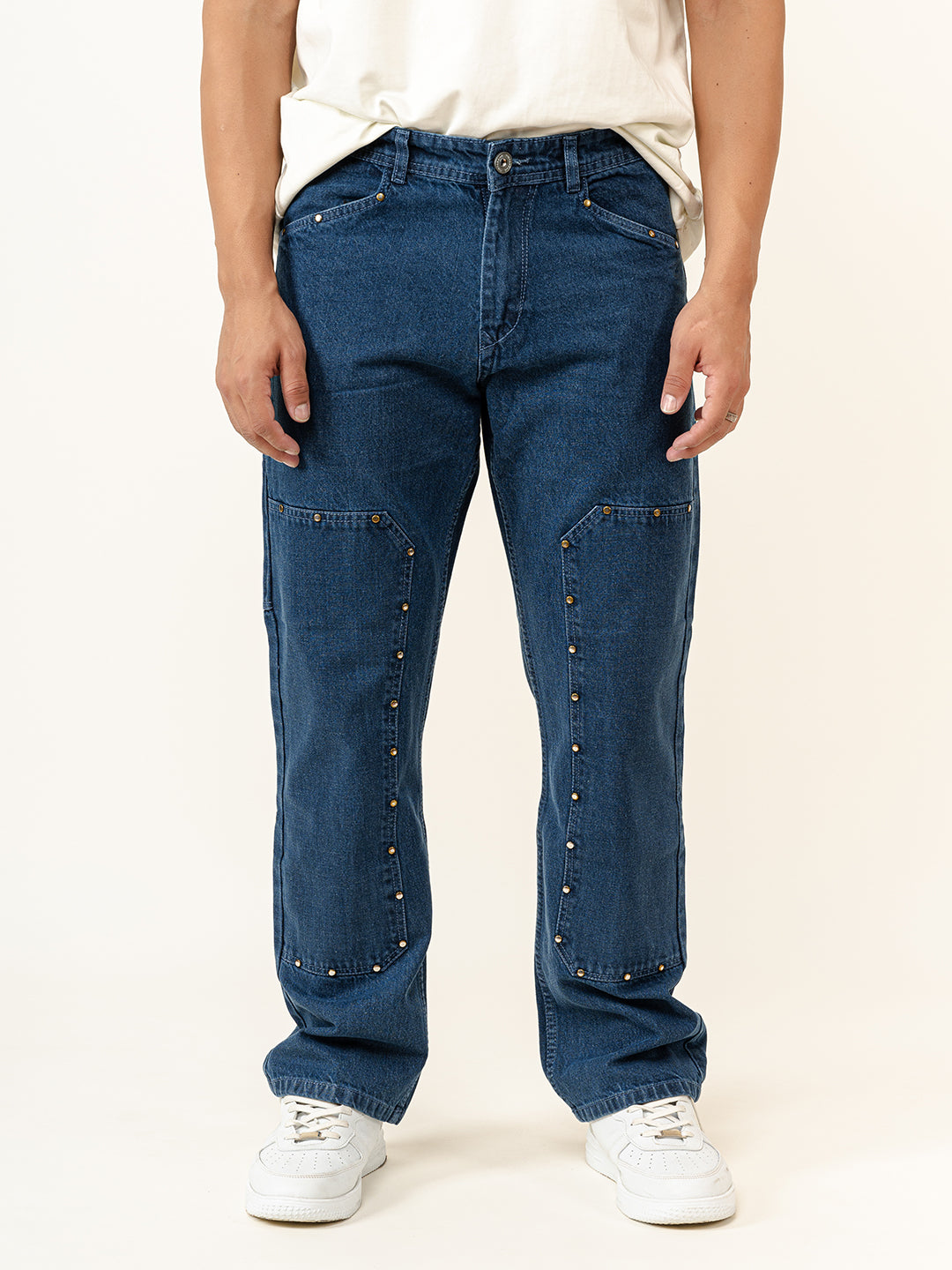 Blue Straight Fit Denim Cargo Men's Jeans