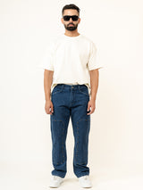 Blue Straight Fit Denim Cargo Men's Jeans