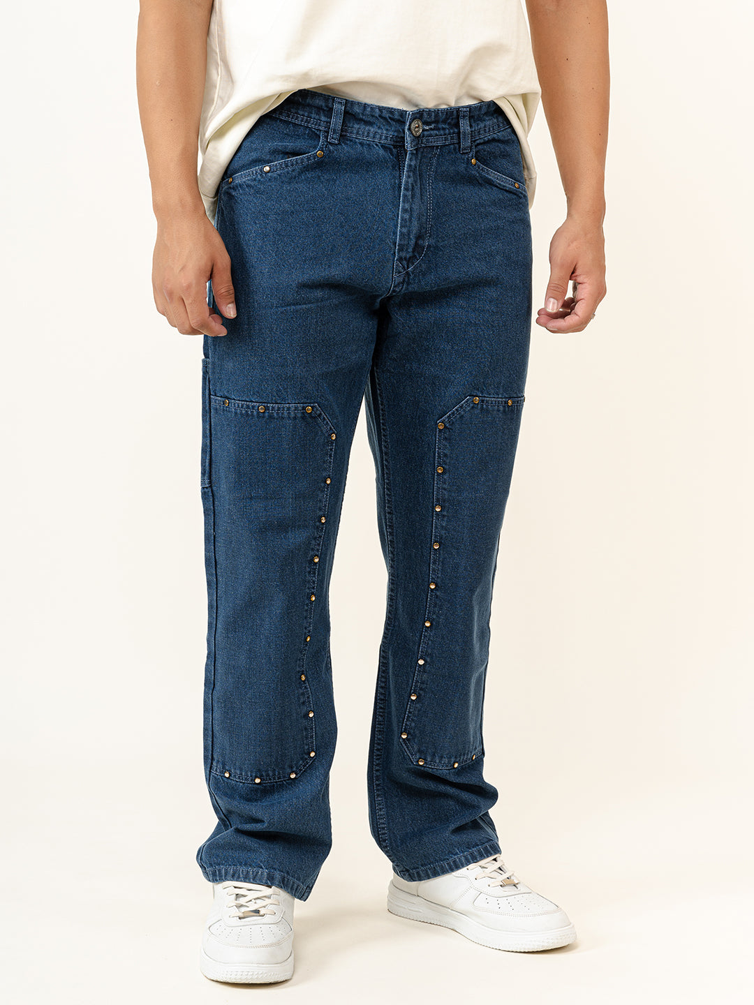 Blue Straight Fit Denim Cargo Men's Jeans