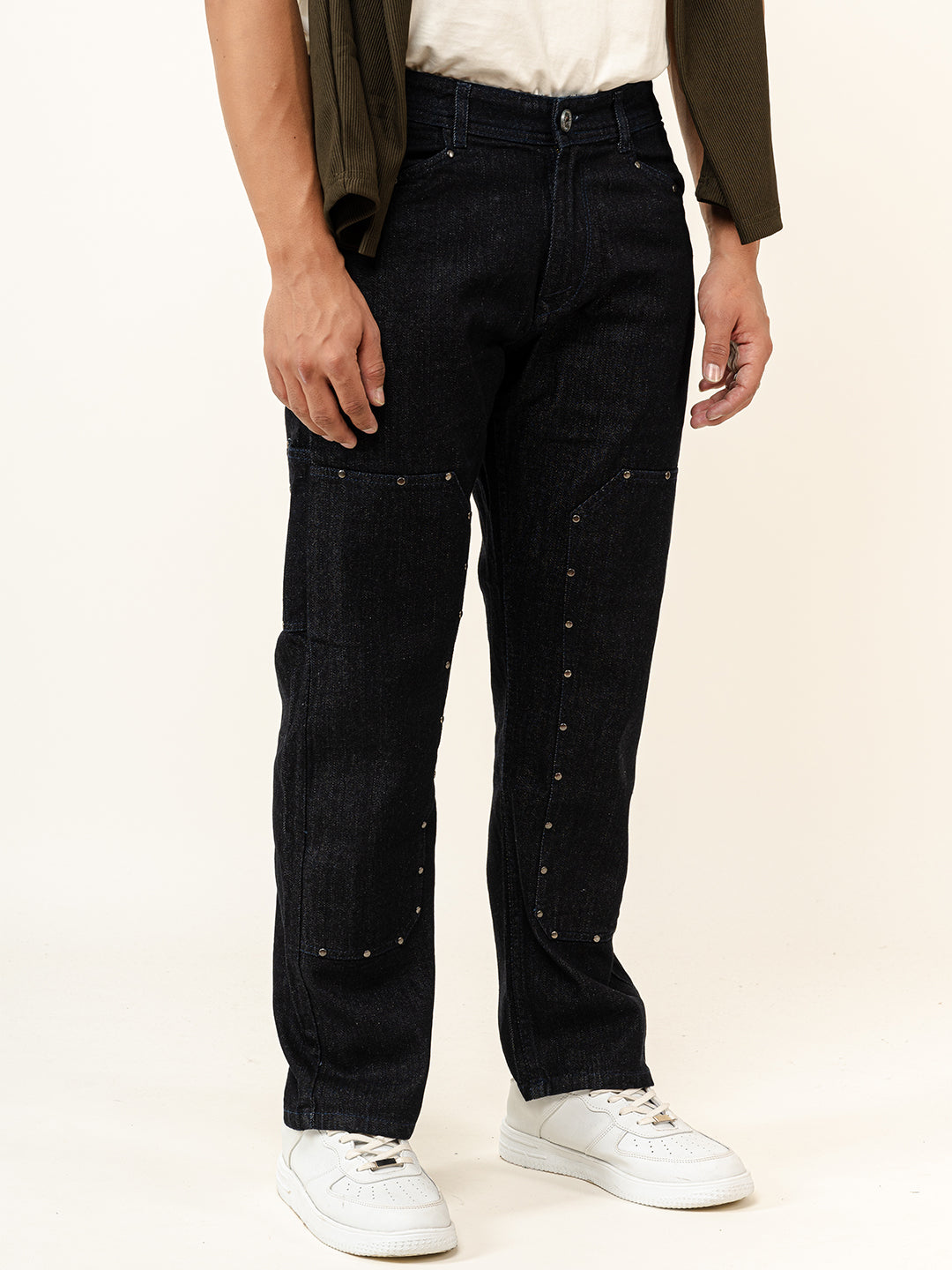 Dark Blue Straight Fit Denim Cargo