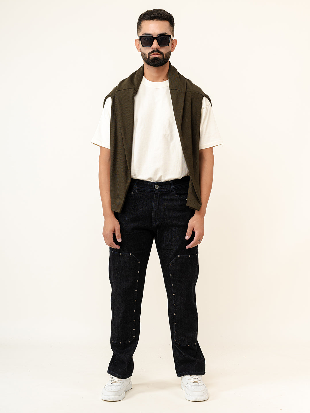 Dark Blue Straight Fit Denim Cargo