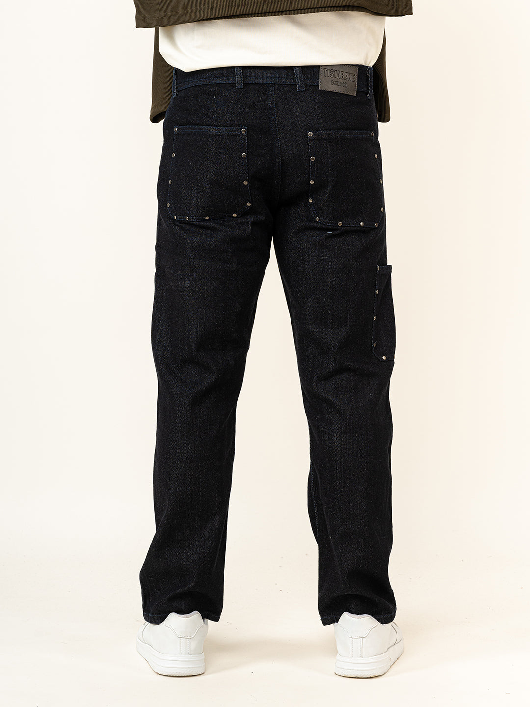 Dark Blue Straight Fit Denim Cargo